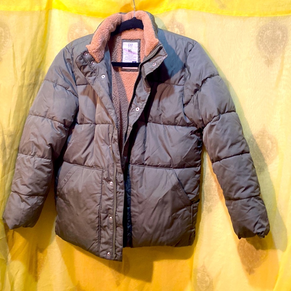 BOYS GAP KIDS COLD-CONTROL WATER RESISTANT OLIVE GREEN BOMBER JACKET SZ XL